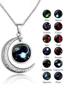 Twelve Constellation Moon Star Combination Starry Sky Luminous Necklace Titanium Steel Pendant Friend Couple Gift - Constellation - View 1