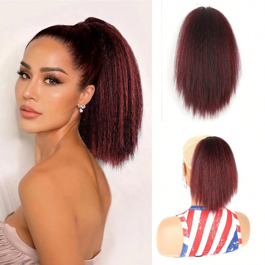 時尚時尚女式合成馬尾延長件 - 抽繩燒直髮尾打造別緻輕鬆的外觀髮飾 - 間色 - 查看 1