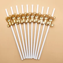 10/20pcs Daisy Flower Paper Straws Disposable Tableware For Birthday Dessert Party Decoration Straws, Kitchen, Christmas Gift,School Supplies - Bear - View 3