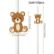 10/20pcs Daisy Flower Paper Straws Disposable Tableware For Birthday Dessert Party Decoration Straws, Kitchen, Christmas Gift,School Supplies - Bear - View 2