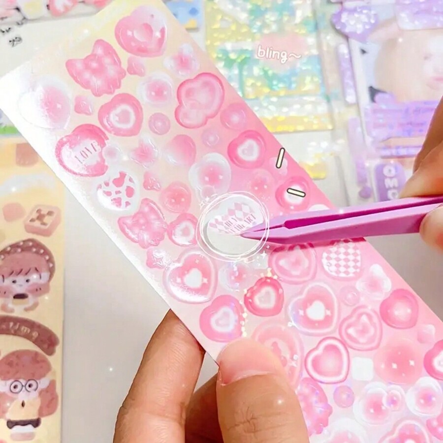 100pcs Various Cartoon Sparkly Stickers Set For Photo Album Decoration & Diy Scrapbook Craft