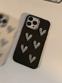 2000 年代情人节时尚镀金纽扣手工 DIY 卷边心形手机壳防水防震防摔防刮 - 黑色 - 查看 9