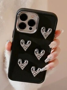 2000 年代情人节时尚镀金纽扣手工 DIY 卷边心形手机壳防水防震防摔防刮 - 黑色 - 查看 6