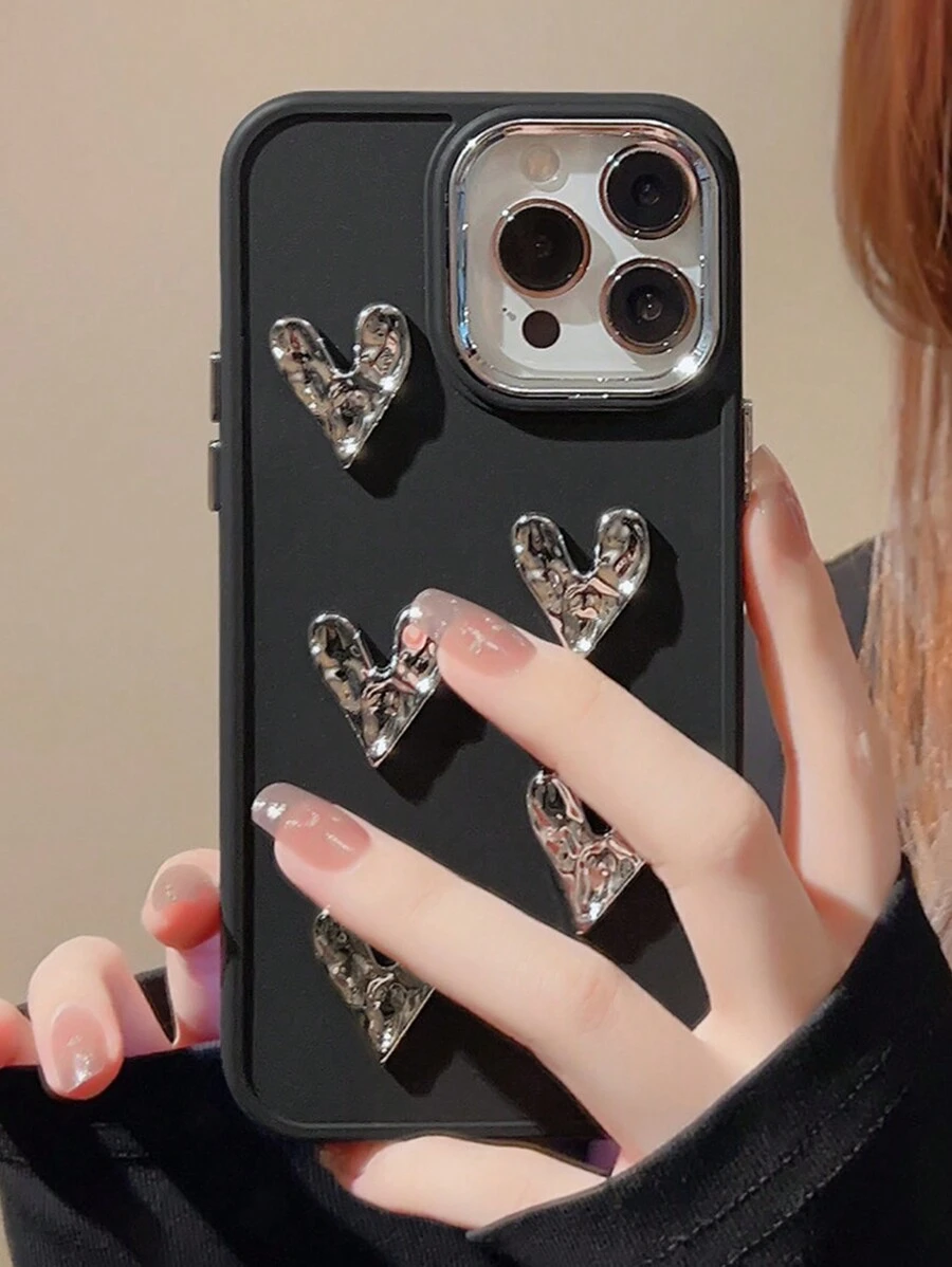 2000 年代情人节时尚镀金纽扣手工 DIY 卷边心形手机壳防水防震防摔防刮