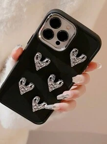 2000 年代情人节时尚镀金纽扣手工 DIY 卷边心形手机壳防水防震防摔防刮 - 黑色 - 查看 7