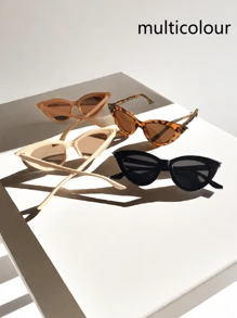 4 件男女通用铆钉三角形猫眼复古时尚百搭眼镜，适合街头和派对撞色波西米亚风度假氛围，适合夏季海滩度假、户外、旅行太阳镜，休闲风格猫眼镜框，适合外出装、返校 - 彩色 - 查看 4