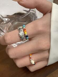 1PC Teddy Bear Ring With An Open Ring That Can Be Adjusted In Size - Silver - View 6