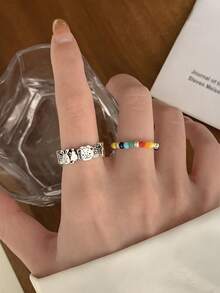 1PC Teddy Bear Ring With An Open Ring That Can Be Adjusted In Size - Silver - View 5