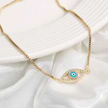 女士邪眼手鍊,14k填充金可愛盒子鍊手鍊cz邪眼金鏈手鍊珠寶禮物 - Evil Eye Box Chain - 查看 6