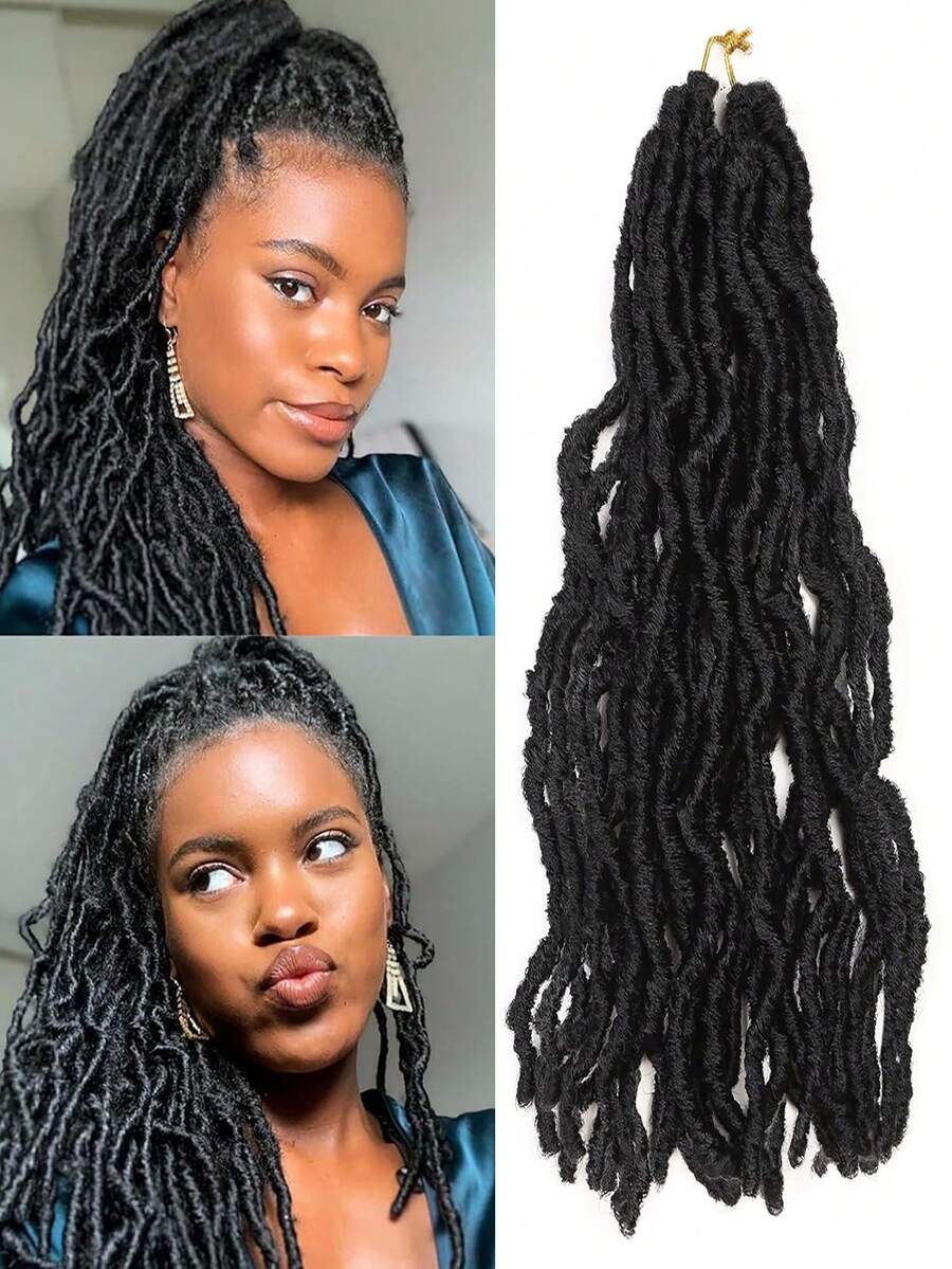 8寸1套 新款假辮鉤織捲曲新款柔軟辮鉤織合成女神辮編髮用 - 黑色 - 查看 1