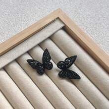 1set/3pairs Black Tone Long Tassel Butterfly Cross Dangle Earrings Set For Women's Party And Daily Wear - Black - View 5