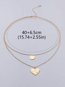 1pc European & American Style Necklace, Unique Gift For Hip-Hop Lovers, Birthday Present, Zodiac Sign Pendant, Double Layered Heart Disc Decor For Women - Gold - View 3