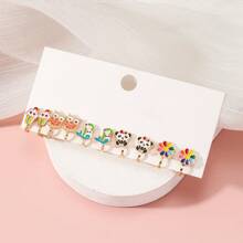 簡約可愛的動物、美人魚、熊、熊貓、花卉設計髮夾套裝,適合女士日常佩戴 - 彩色 - 查看 8