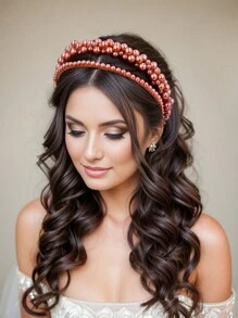 1個髮箍流蘇款式,精美簡約日常髮飾手工製作珠寶首飾 - 皮粉色 - 查看 2