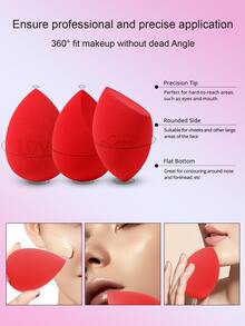 baopinger 8件套化妆粉扑化妆海绵适用于脸部混合乳液亲水材质遇水变大干湿不粘粉超柔软粉扑爱心粉扑定妆粉扑情人节礼物红色化妆工具首创多功能化妆工具 - 紅色 - 查看 3