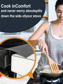 1 cái/2 cái/4 cái Nắp đậy khe hở bếp bằng silicon, Miếng đệm khe hở mặt bàn bếp, Miếng đệm khe hở bếp chịu nhiệt, Miếng đệm khe hở giữa máy giặt và bếp cho thiết bị nhà bếp, Dễ vệ sinh, Có thể dùng với máy rửa chén, Lắp đặt đơn giản - đen - Xem 4