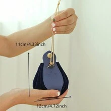 1 件/包多色花朵无纺布手提袋，礼品包装袋，手绘束口袋，适合婚礼、情人节、节日派对、礼品装饰 - 藏蓝色 - 查看 2