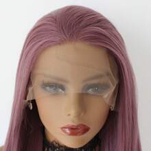 新款角色扮演合成蕾丝前假发紫色长直蕾丝前假发女士 24 英寸自然发际线耐热时尚日常假发 - 紫色 - 查看 7