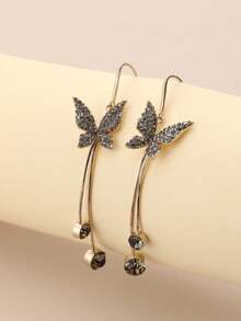 1 对蝴蝶设计流苏耳环全水钻耳钉，送给情侣的礼物 - 蝴蝶型 - 查看 1