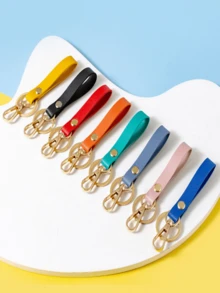 1個復古時尚簡約創意pu純色情侶鑰匙扣,鑰匙圈掛墜 - 紅色 - 查看 4