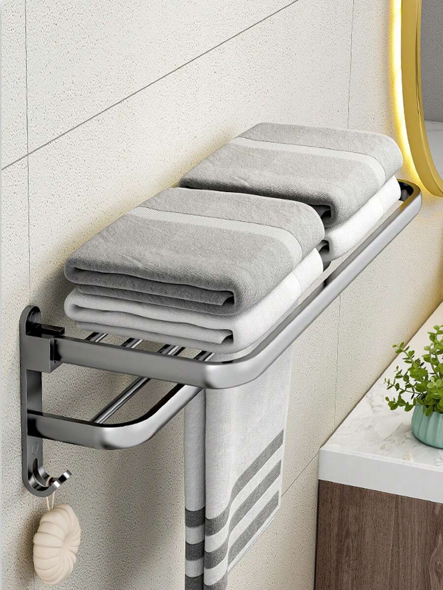 1入浴室毛巾架掛牆式浴巾架免打孔,浴室收納整理架 - 銀色 - 查看 1