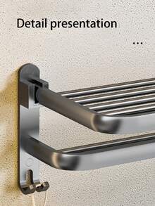 1入浴室毛巾架掛牆式浴巾架免打孔,浴室收納整理架 - 銀色 - 查看 4
