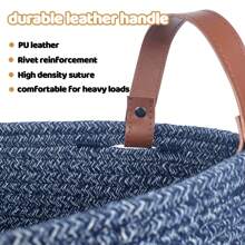 80L Extra Large Laundry Basket With Handles, Cotton Rope Woven Blanket Basket, Tall Rope Laundry Hamper, XXXL Decorative Storage Baskets For Blanket, Clothes, Toys, 16'' X 20'', Navy Blue - 藏蓝色 - 查看 3