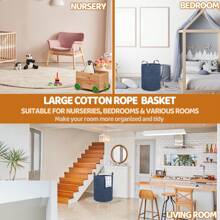 80L Extra Large Laundry Basket With Handles, Cotton Rope Woven Blanket Basket, Tall Rope Laundry Hamper, XXXL Decorative Storage Baskets For Blanket, Clothes, Toys, 16'' X 20'', Navy Blue - 藏蓝色 - 查看 5