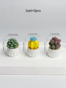 3入組樹脂仙人掌形狀迷你裝飾品,適用於家庭、辦公室桌面diy微景觀裝飾,汽車儀表板玩具裝飾 - 組合1 - 查看 2