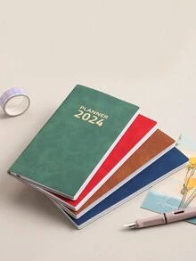 2024 English Daily Planner, 365 Days Time Management Daily Planner, Leather Cover Notebook Efficiency Manual - Navy Blue - View 5