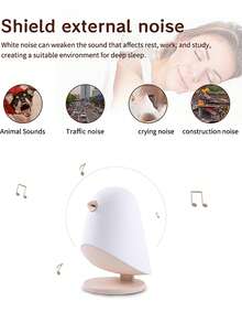 白噪聲睡眠伴侶燈/夜燈/矽膠床頭燈/卡通可愛鳥燈/充電桌燈/多種內置音樂/可遙控,情人節禮物 - 白色 - 查看 5