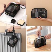 1pc Large Capacity Transparent Travel Mesh Toiletry Bag, Nylon Mesh Cosmetic Bag, Makeup Organizer,Pink Room Decor Home Bedroom Bathroom Living Room Desk Decor Travel Stuff Wedding House Decorbirthday Mushroom New Years Accessories Gifts For Dad Mom Best Friend Teacher Man Funny Giftstorage Jewelry Organiser Box Bathroom Set Storage Organizer In Storage Boxes & Bins Perfume Organizer Makeup Bag Gift Storage Box Bag Bathroom In Storage Shelves & Racks - Black - View 4