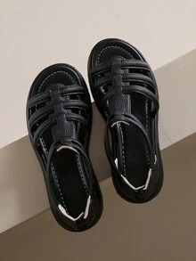 時尚女用涼鞋,黑色,露趾,後拉鍊,平跟,舒適,輕便羅馬鞋,非常適合夏季 - 黑色 - 查看 2