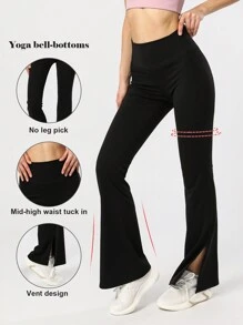 Của phụ nữ Bên Khe Quần Yoga Với Hem xòe &  chạy Thể thao Chặt - màu đen - Xem 1