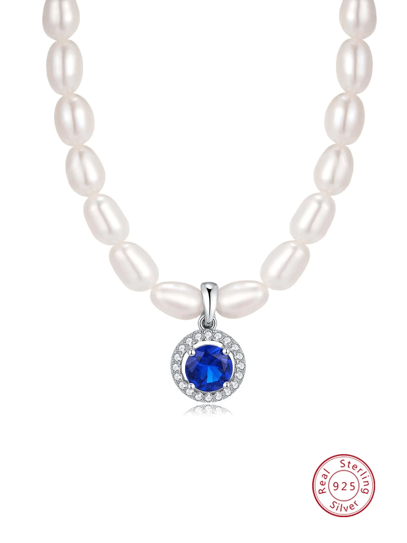 1pc Elegant & Luxurious 925 Silver Faux Pearl & Round Decorated Necklace, Suitable For Women's Daily Wear, Formal Occasions Or As A Fine Jewelry Gift [With Professional Inspection Certificate] - Royal Blue - View 1
