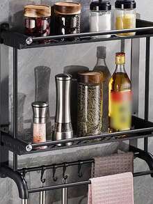 HSEAN 1件不銹鋼浴室置物架,壁掛式浴室毛巾架,廚房衛生間收納架,免打孔托盤組織架 - 黑色 - 查看 5