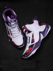 男士撞色前綁帶籃球鞋,運動鞋 - 白色 - 查看 3