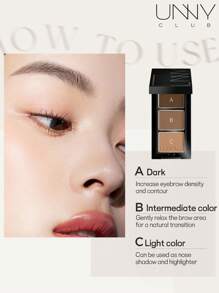 unny club 哑光眉粉、眼影盘、轻盈、顺滑、持久、防水防汗、带镜子、自然渐变、轮廓和眉粉盘 - 03 煙灰棕 - 查看 9