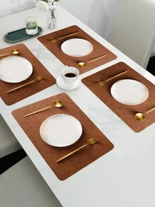 1 cái/4 cái Miếng lót đĩa bằng da hai mặt, Miếng lót bàn chống thấm nước và dầu, Tấm lót chịu nhiệt, Miếng lót ly trang trí bàn sáng tạo, Thích hợp cho gia đình, Trang trí phòng khách - màu nâu - Xem 7