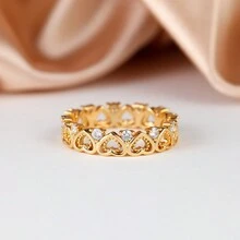 1件優雅的雙層心形中空金色愛心立方氧化鋯石和圓形水晶女戒,適用於情人節、婚禮、訂婚、週年紀念、承諾和新娘珠寶 - 戒指 - 查看 7