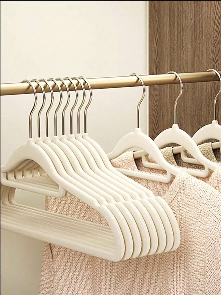 10入組天鵝絨防滑嬰兒衣架可攜式兒童衣櫃整理架晾衣節省空間 - 米色 - 查看 1