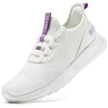 STQ Tennis Shoes Womens Slip On Walking Sneakers With Arch Support - 白紫 - 查看 1