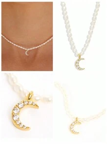 1 件貝殼珍珠鍊邪惡之眼 S925 純銀項鍊女式夏季裝飾精美項鍊情人節精美珠寶 - 金色 - 查看 1