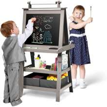 3 In 1 Standing Board, Magnetic Whiteboard & Chalkboard, Double-Sided Easel With Storage Box, Drawing Board, Writing Board, Children's Board Including Drawing Paper And Magnets, Suitable As A Christmas Gift For Children - Grey - View 3