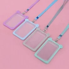 1pc Badge Holder Bus Card Holder Hangtag Certificate Meal Card Silicone Card Holder With Lanyard - Purple - View 5