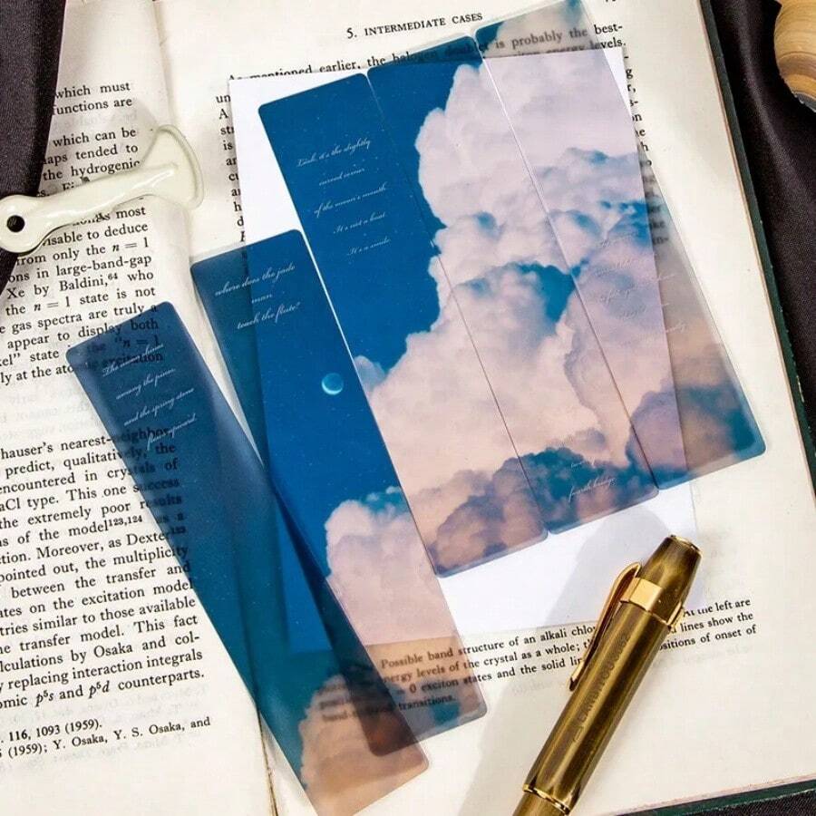 5入組太空之旅系列書籤pvc閱讀書籤黃昏月亮書頁標記文具用品 - 白色 - 查看 1