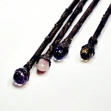 1pc Crystal Wand With Natural Crystal Clusters, Halloween Prop, Crystal Staff,  Staff, Magic Staff, Healing Crystal Wand, Ritual Wand, Crystal Craft, Ceremonial Tool, Gold Ripple Painted Staff, Purifying Crystal, Character Prop, Dress-Up Prop - Rose Quartz - View 3