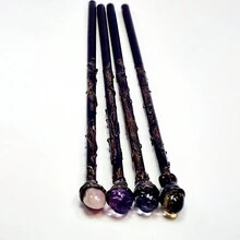 1pc Crystal Wand With Natural Crystal Clusters, Halloween Prop, Crystal Staff,  Staff, Magic Staff, Healing Crystal Wand, Ritual Wand, Crystal Craft, Ceremonial Tool, Gold Ripple Painted Staff, Purifying Crystal, Character Prop, Dress-Up Prop - Rose Quartz - View 1