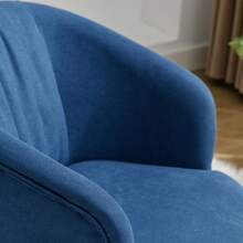 Practical Linen Barrel Chair With Metal Frame And Swivel Base For Living Room And Bedroom - Blue - View 5