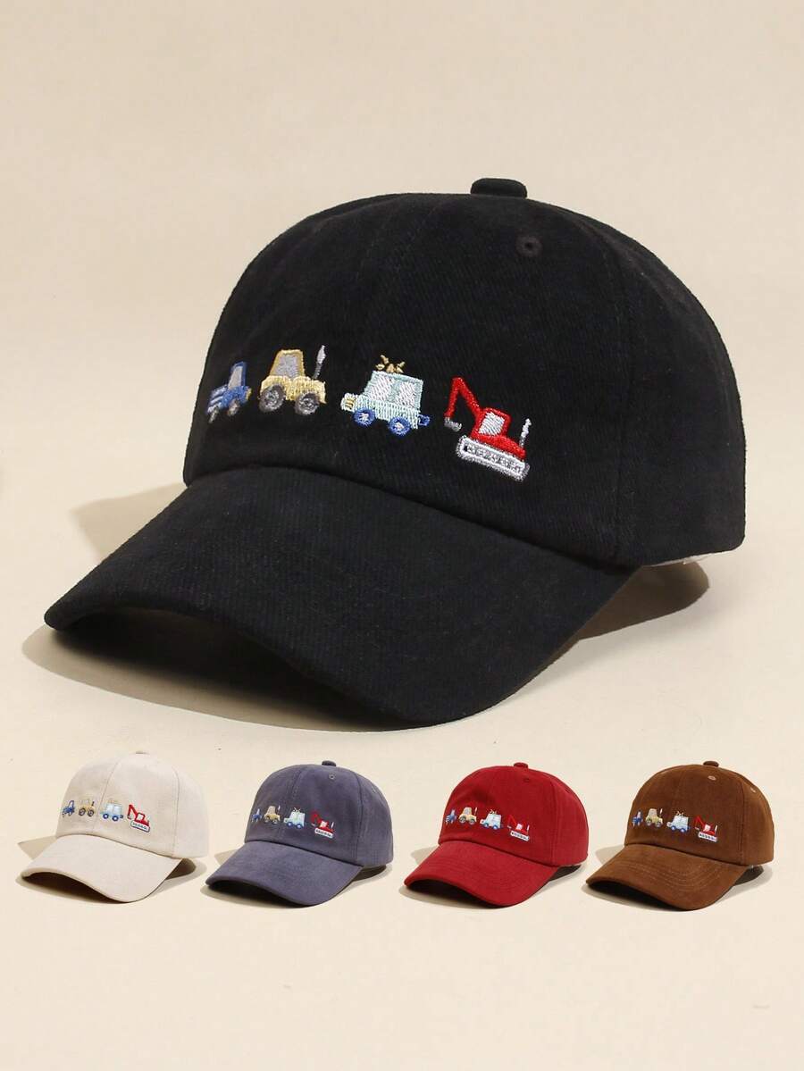 1 Pieza Casual Diario De Niños Bordada Con Diseño De Coche, Gorra De Béisbol De Protección Solar Al Aire Libre - Multicolor - Ver 1